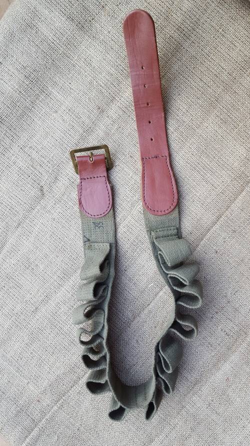 very good used (security use?) unknown 37mm/40mm ammo belt - used for riot control? leather & canvas