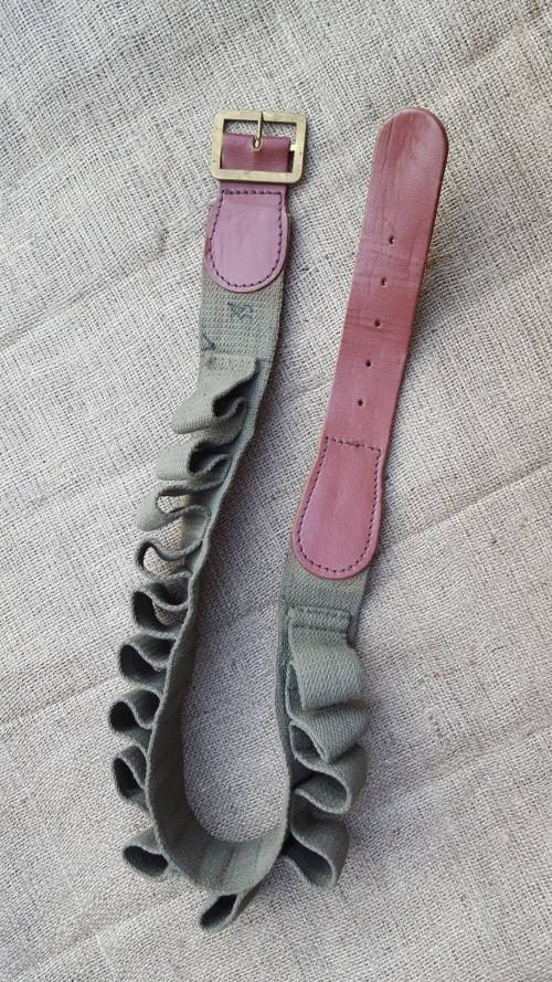 very good used (security use?) unknown 37mm/40mm ammo belt - used for riot control? leather & canvas