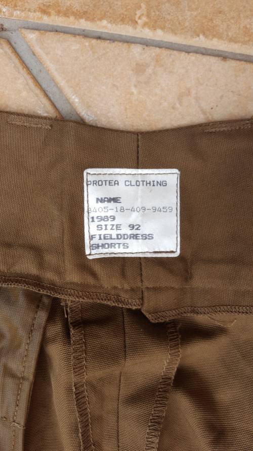scarce and rarely seen new unused (unworn) SADF era nutria field-dress shorts - NOT cadet shorts