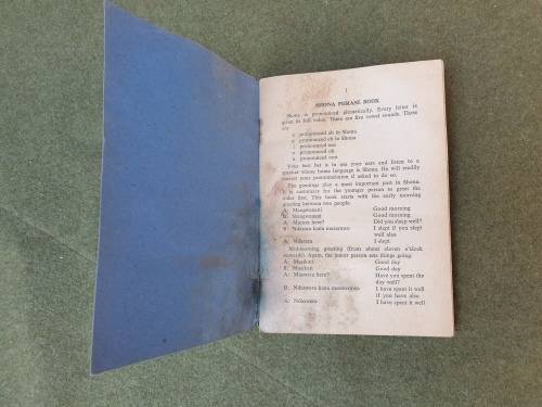 original Rhod era army issue small A6 size Shona Langauge soldier`s phrase book - some water damage
