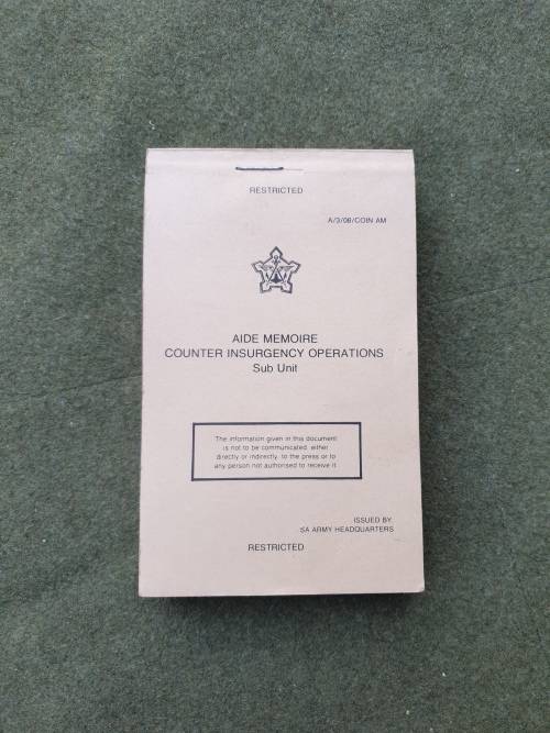 orginal SADF bushwar period/era COIN aide memoir A6 size pocket booklet in good clean condition