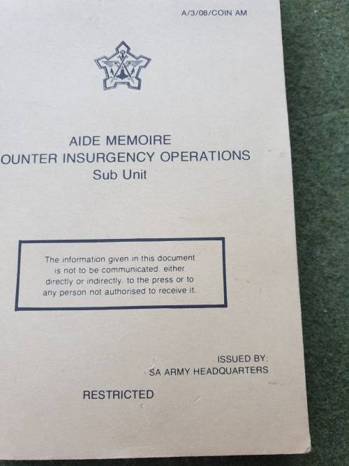 orginal SADF bushwar period/era COIN aide memoir A6 size pocket booklet in good clean condition