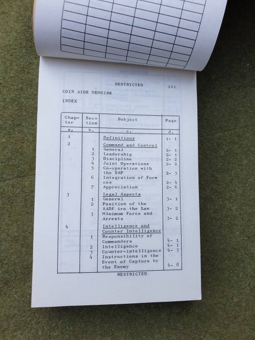 orginal SADF bushwar period/era COIN aide memoir A6 size pocket booklet in good clean condition
