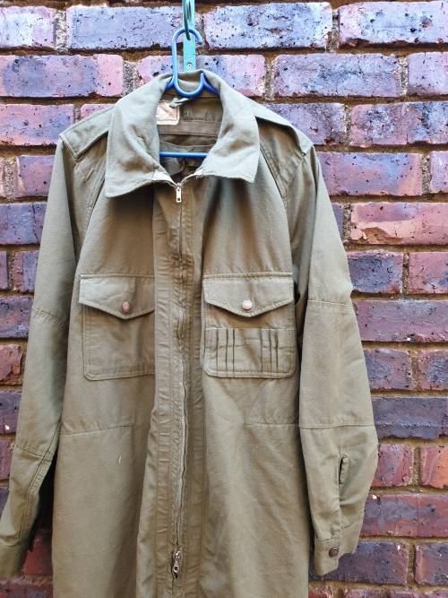 early bushwar era SADF issue olive green AFV crew-man`s fire-resistant one-piece overall size small