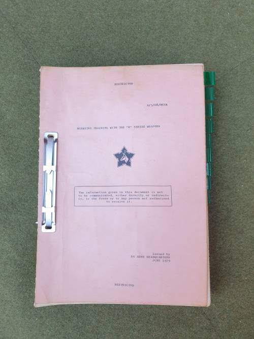 original bushwar era dated Jun 1979 SADF issue musketry training manual in good read/ used condition