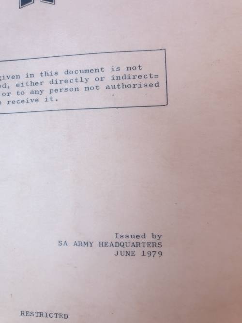 original bushwar era dated Jun 1979 SADF issue musketry training manual in good read/ used condition