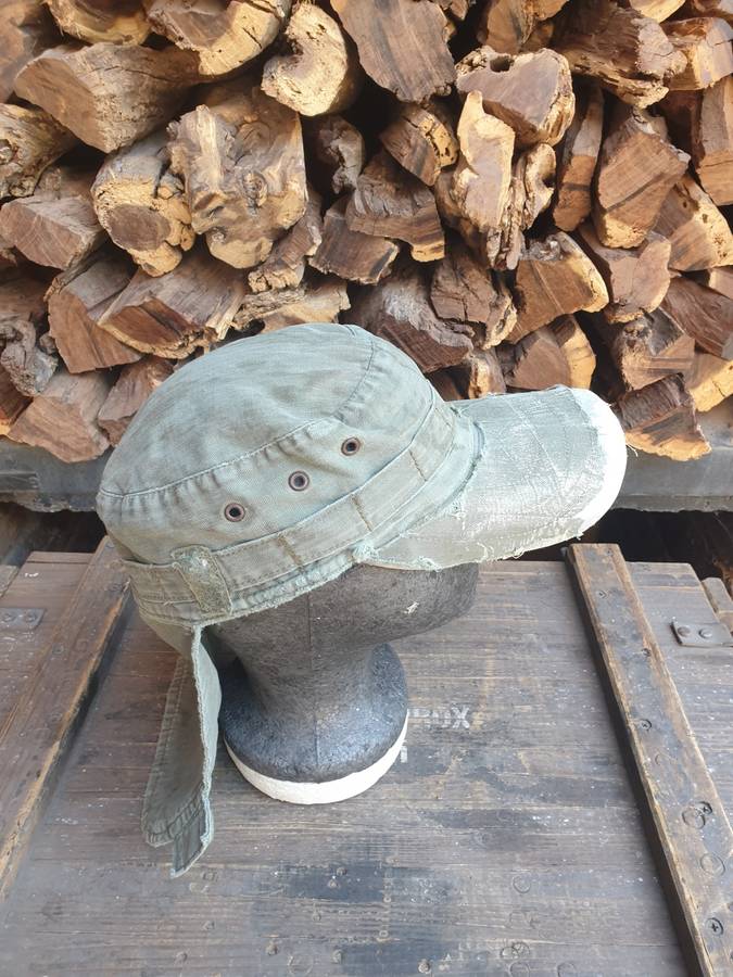 well used SADF era original Recce (SA SF) issue HBT `training greens` flap-cap see pics for conditio