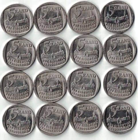 **1994 MANDELA PRESIDENTIAL INAUGURATION R5 COINS**RARE COINS**16 ON OFFER ONE PRICE FOR ALL 16**
