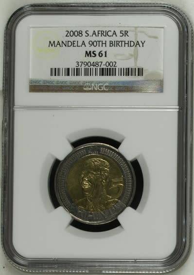 **2008 MANDELA 90th BIRTHDAY MS61 NGC GRADED COIN**RARE GRADE**