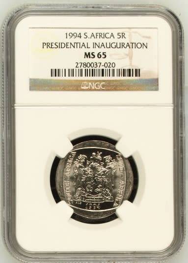 **1994 NELSON MANDELA PRESIDENTIAL INAUGURATION MS65 NGC GRADED COIN**