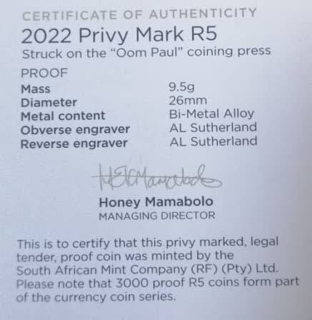**NEW**2022 COIN WORLD OOM PAUL PRIVY MINT MARK PROOF R5**WITH COA** BEAUTIFUL COIN**LOW MINTAGE**