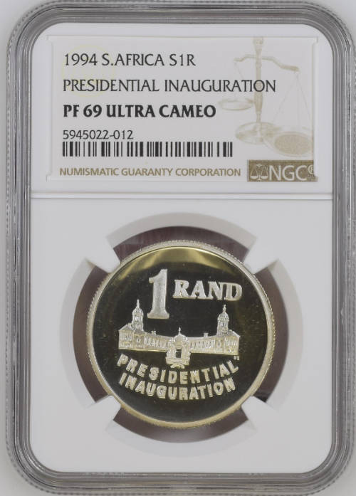 **1994 MANDELA INAUGURATION PROOF SILVER R1**PF69 NGC GRADED COIN**EXCELLENT GRADE**