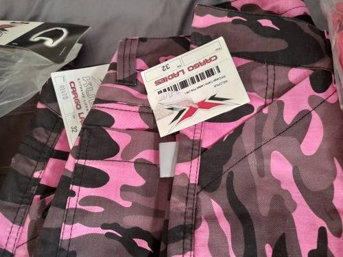 **STORE CLEARANCE*LOT OF BRAND NEW KULCHA PINK CAMO PANTS, CARGO PANTS, REFLECTIVE VESTS, ETC***