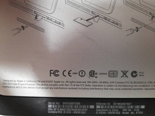 **LIQUIDATION STOCK***APPLE  IMAC A1224A 20 INCH ALL IN 1 DESKTOP PC**SHOWS WHITE SCREEN***