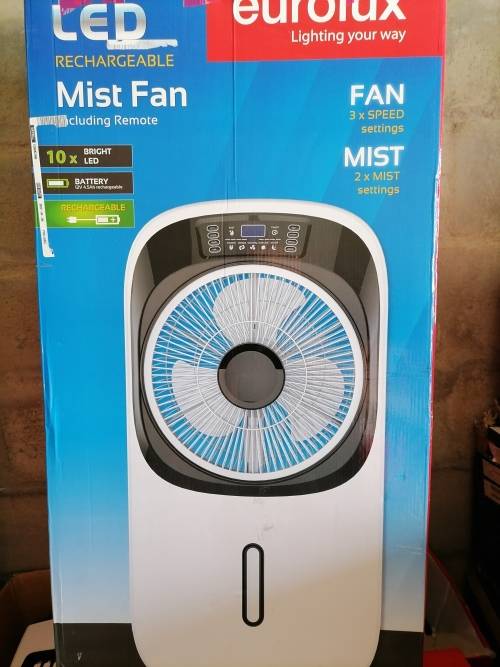 *AWESOME NEW STOCK*DONT NEED ESKOM*NEW  EUROLUX PORTABLE MIST FAN WITH LED LIGHT/REMOTE*R3600 RETAIL