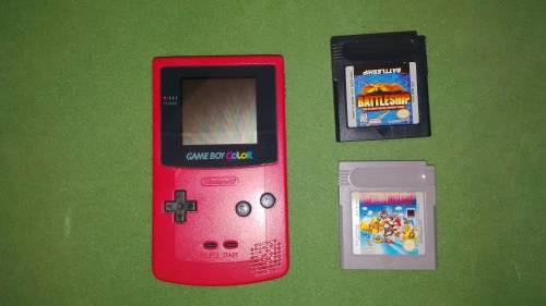 Gameboy Color Nintendo Retro Red Console with 2 x Games Super Mario Land and Battleship