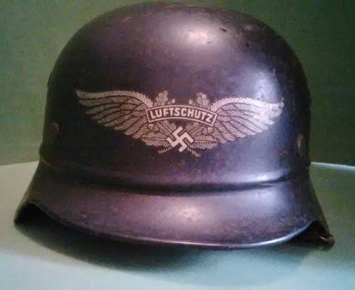 Rare World War 2 Luftschutz German Army Helmet NS64 With Inner And Leather Straps In Place