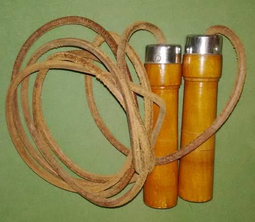 Vintage Wooden Handle Skip Rope With Genuine Leather String And Ball Bearings