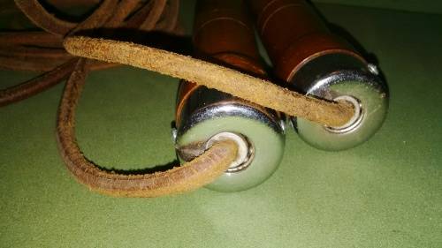 Vintage Wooden Handle Skip Rope With Genuine Leather String And Ball Bearings
