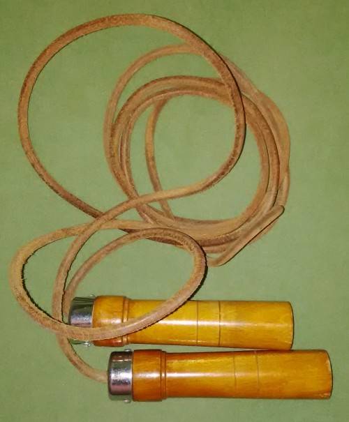 Vintage Wooden Handle Skip Rope With Genuine Leather String And Ball Bearings