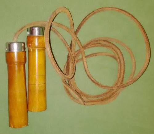 Vintage Wooden Handle Skip Rope With Genuine Leather String And Ball Bearings