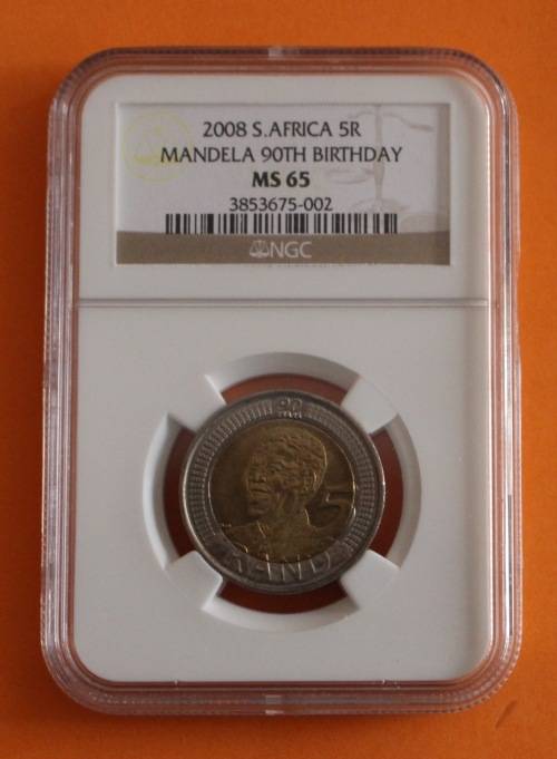 2008 Mandela 90th Birthday R5 NGC Graded. MS65 "Old Label"