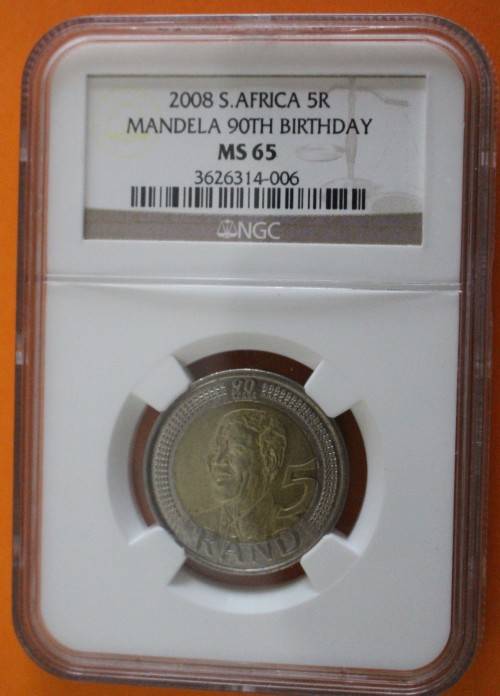 2008 Mandela 90th Birthday R5 NGC Graded. MS65 "Old Label".