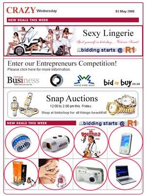 bidorbuy Is Auctioning 8 Advertising Slots In Our Crazy Wednesday Newsletter.