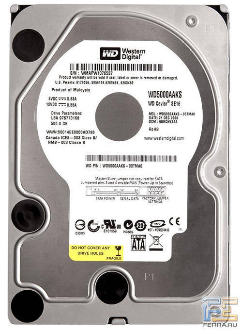 Western Digital Caviar Blue WD5000AAKS 500GB 7200 RPM 16MB Cache SATA 3.0Gb/s 3.5" Internal HDD