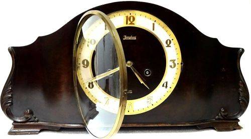 FREE SHIPING : ART DECO JUNGHANS 30,s CHIMING MANTEL CLOCK WITH PENDULUM and KEY