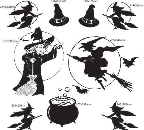 Vinyl Wall Decal - Halloween Witch Set