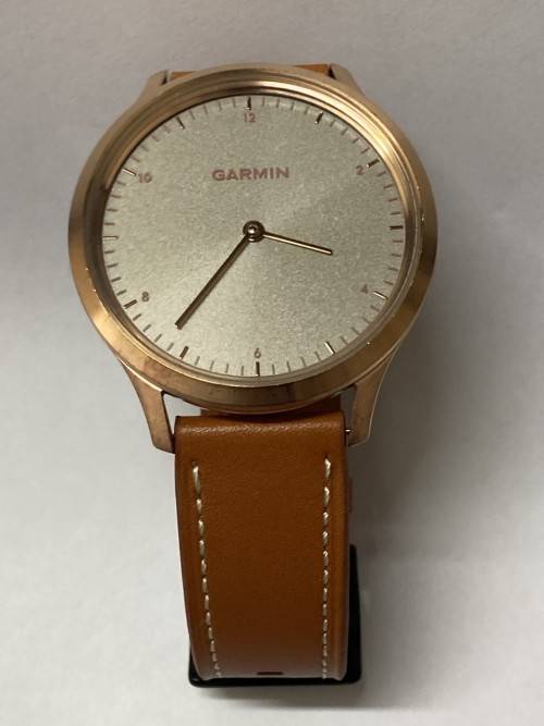 GARMIN VIVOMOVE HR SMARTWATCH - Rose Gold with NEW TAN LEATHER STRAP and CHARGER