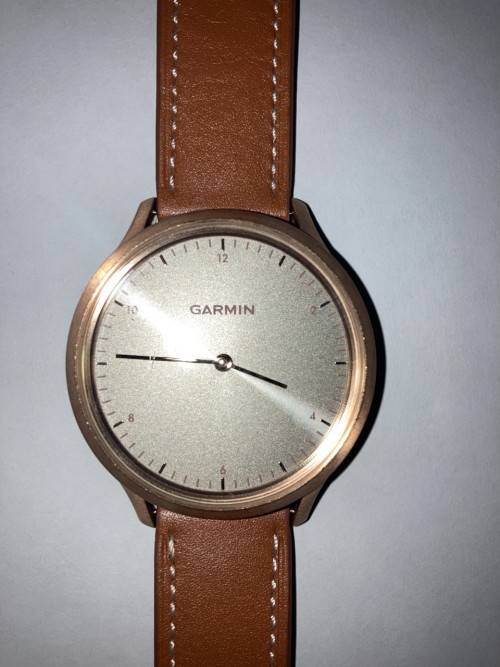GARMIN VIVOMOVE HR SMARTWATCH - Rose Gold with NEW TAN LEATHER STRAP and CHARGER