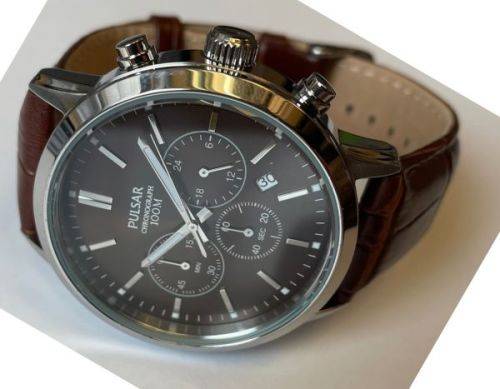 PULSAR MENS CHRONOGRAPH LEATHER STRAP WATCH PT3739X1 PNP