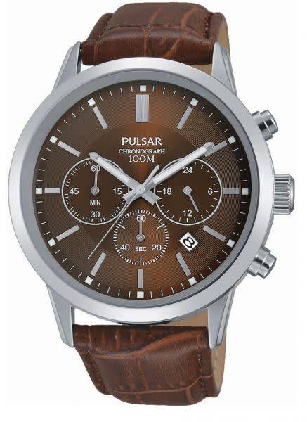 PULSAR MENS CHRONOGRAPH LEATHER STRAP WATCH PT3739X1 PNP