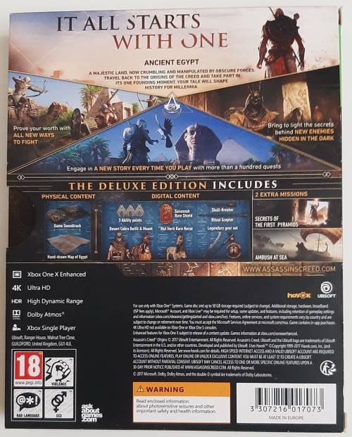 ASSASSINS CREED ORIGINS DELUXE EDITION   (Xbox One)  -  Good condition !! -  SAME DAY SHIPPING !!!