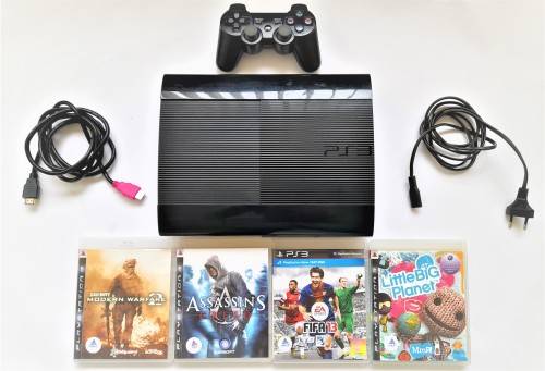 PS3 CONSOLE BLACK SLIM 12GB + ORIGINAL CONTROLLER + 4 GAMES & CABLES  - LAST ONE (  DEAL 016 )