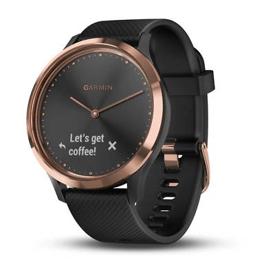 GARMIN VIVOMOVE HR SMART WATCH - BLACK / GOLD with BLACK SILICONE STRAP + CHARGER (Shop demo)