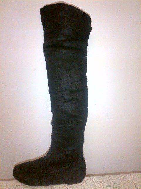 Black Thigh High Suede flat Boots