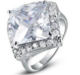 18K RGP in White Gold, Ladies Chunky Engagement Style Ring