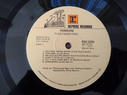 Fleetwood Mac - Rumours - Vinyl LP record - Reprise Records - 1977 - VG+