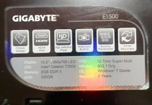 Gigabyte Laptop E1500 Dual Core