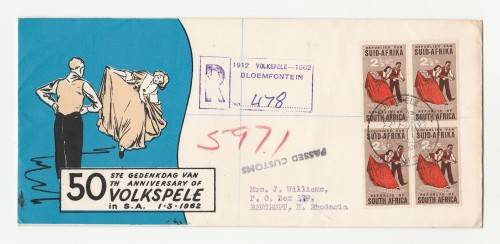 1962 RSA 50th Anniversary of Volkspele Commemorative Cover