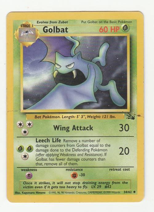 Pokemon FOSSIL Wizards Of The Coast 1999 - Golbat 34/62 - Uncommon