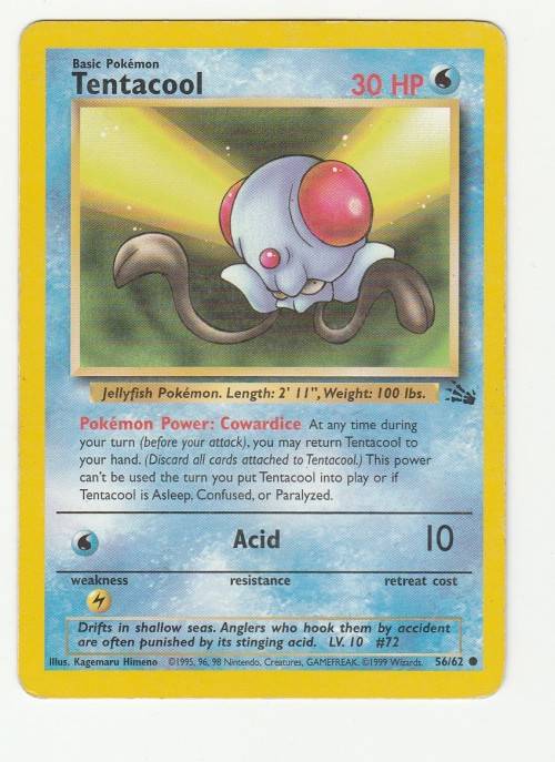 Pokemon FOSSIL Wizards Of The Coast 1999 - Tentacool 56/62 - Common