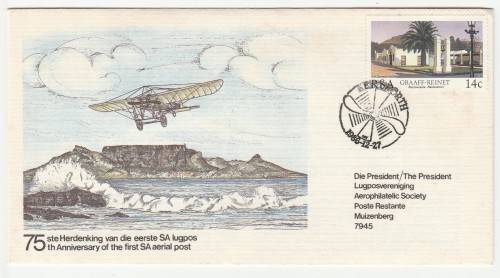 1986 RSA 75th Anniversary of the first SA aerial post Commemorative Cover Signed