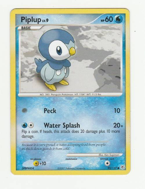 2007 Pokemon/Nintendo - Gen IV Diamond and Pearl - Piplup 93/130 - Common