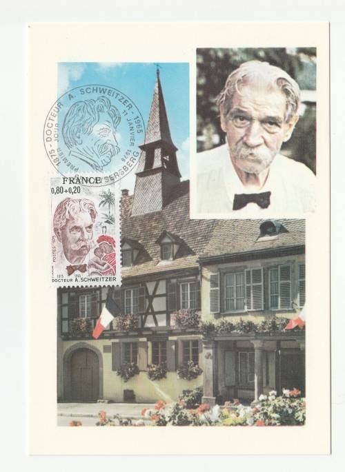 1975 France 11/01/75 Les Hommes Celebres Docteur Schweitzer FDC and Maxicard Set