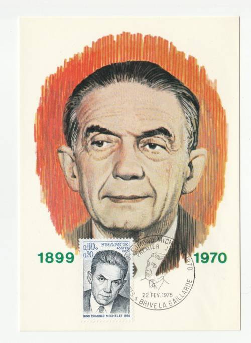 1975 France 22/02/75 Les Hommes Celebres Edmond Michelet FDC and Maxicard Set