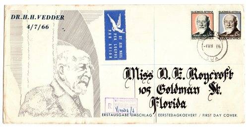 1966 South-West Africa 90th Birthday of Dr. Vedder FDC